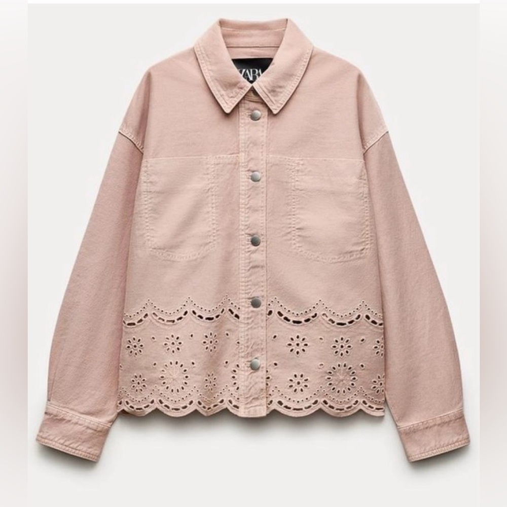 Zara Blush Eyelet Hem Cotton Jacket